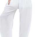 B BANGKOK PANTS Harem Pants Women Yoga Boho Clothes with Pocket (One Size, Regular, White)