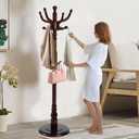 Solid Wooden Coat Rack Stand, Coat Racks Freestanding with 11 Hooks, Natural Birch Wood Coat stands with Triangle Base, Tree Coat Hanger Standing for Entryway Bedroom Office (Antique triangle)