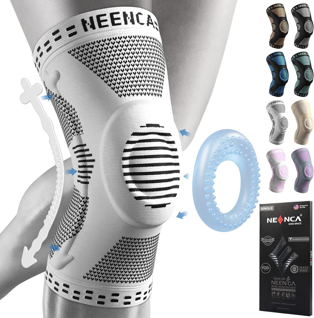 NEENCA Hinged Knee Brace Adjustable Knee Brace with Compression Knee Pack with Open Patella for Knee Pain Relief, Joint Pain Relief, Injury Recovery HX056 (XXL, Grey)