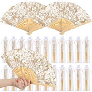 Vercraft 36 Set Wedding Hand Fans for Guests Bulk Vintage Lace Paper Fan Retro Kraft Floral Folding Fans with Organza Bags Thank You Gifts Party Favor for Wedding Ceremony Bridal Shower Bridesmaid