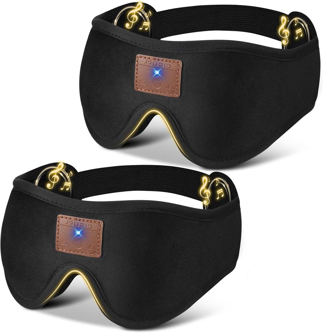 2-Pack 3D Sleep Mask with Bluetooth Headphones, Sleep Headphones, Bluetooth Sleep Eye Mask with Adjustable Hook and Loop, Ultra-Thin Stereo Speakers Perfect for Men/Women Sleeping Gifts, Black 
