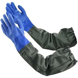 MUMUKE Long Waterproof Gloves, Long Chemical Gloves, Reusable, Padded Cotton Lined/Acid & Oil Resistant 28 inch