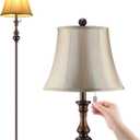 LINNMON Floor Lamp, Corner Standing Lamp, Vintage Pole Lamp with Light Golden Fabric Shade, Rustic Tall Stand Up Lamp for Living Room, Bedroom, Office, Bright Floor Lamp with Pull Switch (Classic)