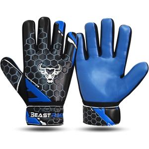 BEAST RAGE Soccer Goalkeeper Gloves for Kids Boys Youth,Soccer Goalie Gloves 4MM Anti-Slip Latex Palm Double Wrist Support,All Weather Football Gloves (Size 4 Suitable for 6-9 Years Old, Blue)
