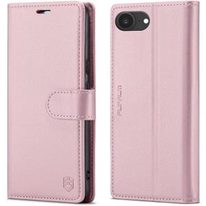 Wallet Case for iPhone 16e, RFID Blocking Credit Card Holder, PU Leather Folio Flip Kickstand Protective Shockproof Cover for Apple 16e (Pink)