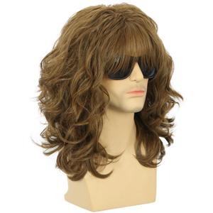karlery California 70s 80s Rocker Wig Men Women Long Curly Brown Halloween Costume Wig