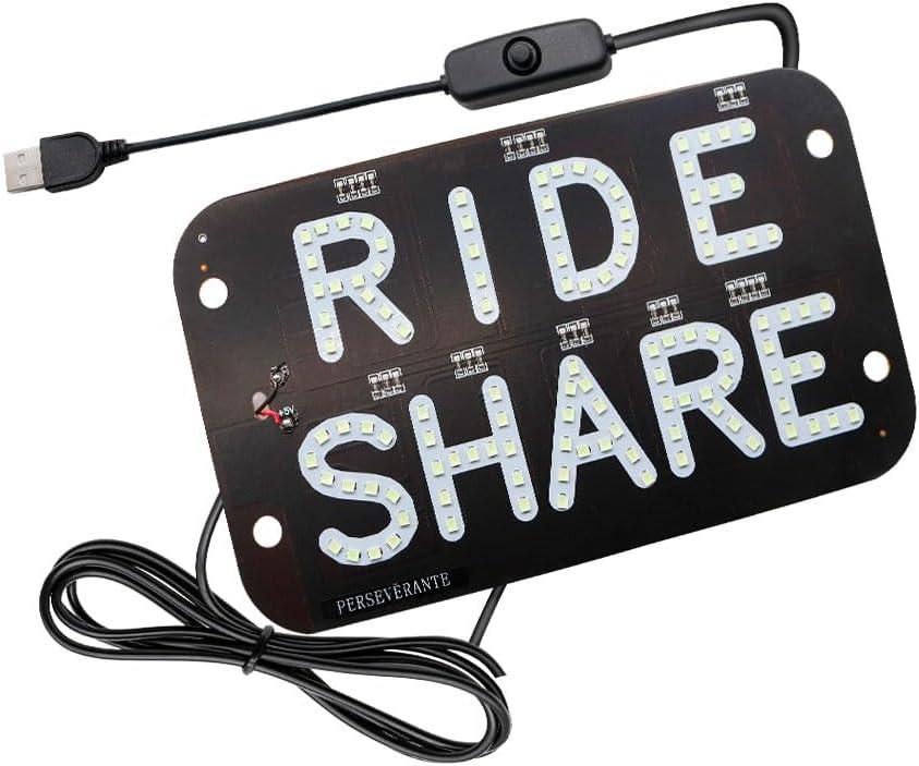 YSY LED Car Window Accessory Sign RIDESHARE for Ride Share Drivers Taxi Light - 6ft. USB Cable [On/Off Switch] (ICE Blue)