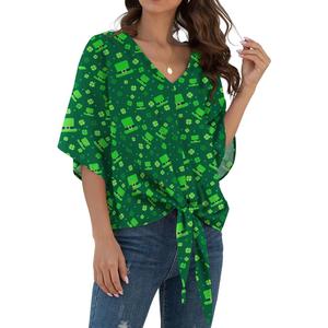 VIISHOW Womens Tie Front Chiffon Blouses V Neck Batwing Short Sleeve Summer Tops Shirts Medium