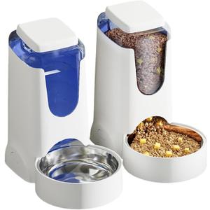 Hamiledyi Pets Automatic Gravity Feeder Dogs 2.8L Food & 4L Water Dispenser Set with Stainless Steel Bowl for Medium Big Dog Cat (White)