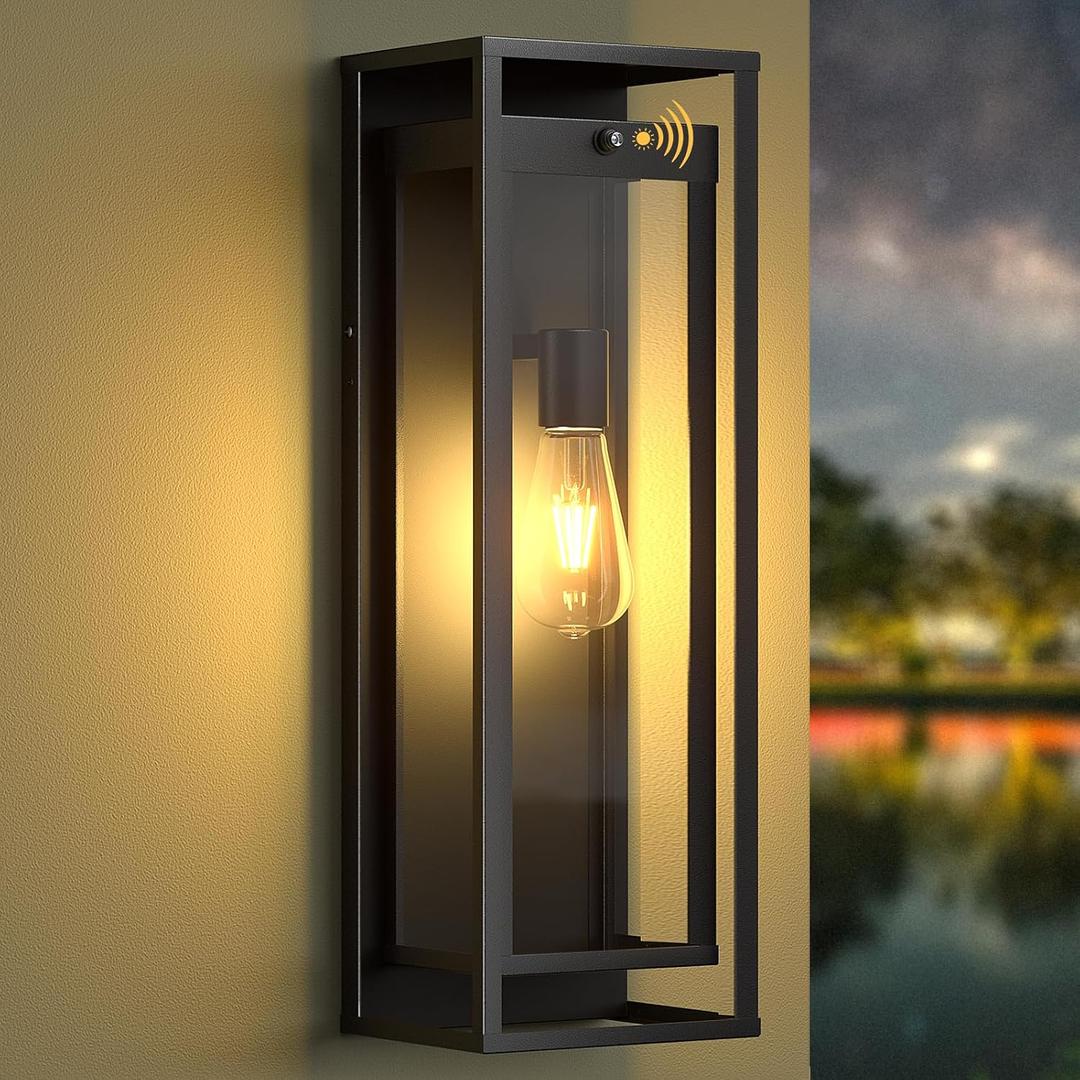 Extra Large Dusk to Dawn Outdoor Lighting-20in Modern Waterproof Sconce Wall Mounted E26 Black Porch Lights Exterior Lighting Fixture for Coach Doorway Patio