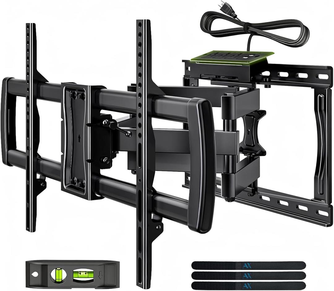 Full Motion TV Wall Mount Bracket with Power Outlet for Most 32-85 inch TV,TV Mount Dual Articulating Arms,Tilt/Swivel/Extension/Leveling,Fits 8 12 16" Studs,Max Vesa 600x400mm, Holds up to 132lbs