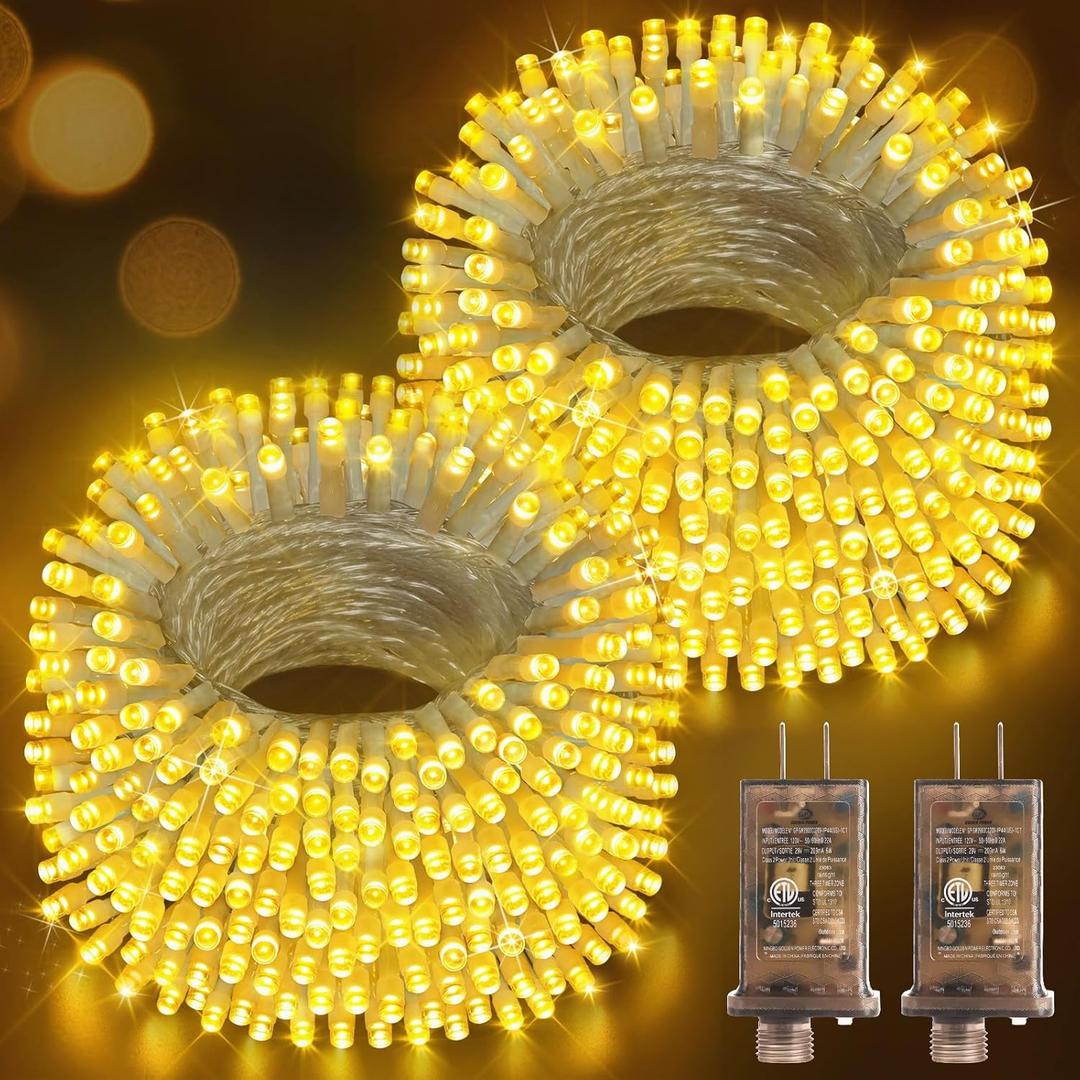 Hezbjiti 2 Pack 1000 LED 403 FT Christmas String Lights Outdoor, 8 Lighting Modes IP44 Waterproof Fairy Lights with Timer and Dimmable Function for Party Tree Decorations (Warm White, Clear Wire)