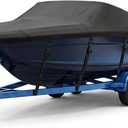 1200D Waterproof Boat Cover,Bass Boat Cover 20-22 ft,Black | Heavy Duty Bass Boat Cover with Motor Cover, Trailerable Marine Canvas for V-Hull, Tri-Hull, Fish & Ski, Runabout Boats