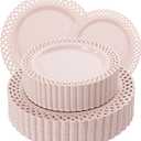 COLOSUS 60Pcs Pink Plastic Plates, Plastic Disposable Plates, Fancy Pink Scallop plates, Heavy Duty Lace Plate Set include 30 Dinner Plate 10” and 30 Salad/Dessert Plate 7.5”for Easter Day