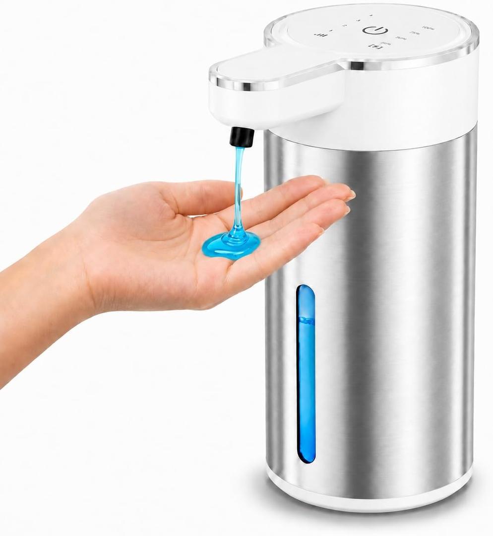 Automatic Liquid Soap Dispenser Touchless, 304 Stainless Steel Hand Soap Dispenser, USB Rechargeable, 4 Adjustable Levels, 13.5 oz (400 ml), for Kitchen & Bathroom (White, Liquid)