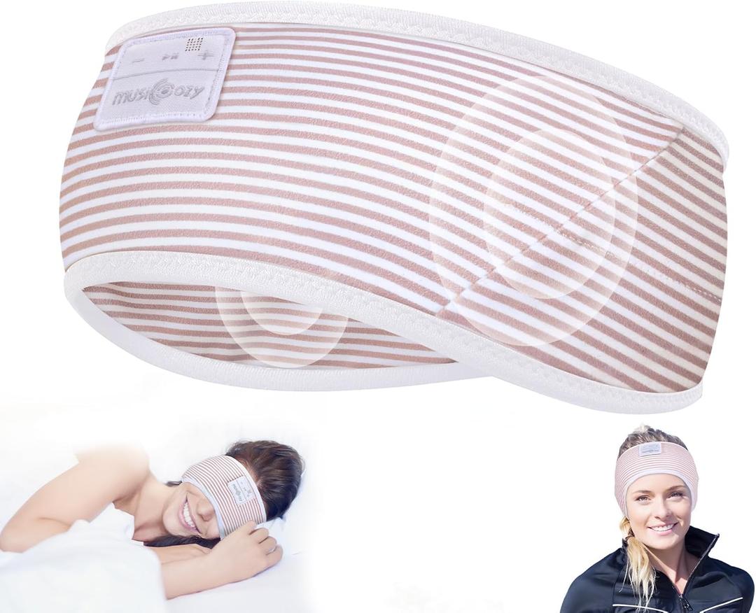 MUSICOZY Sleep Headphones Bluetooth 5.4 Headband, Wireless Earphones Sweat Resistant Earbuds with Ultra-Thin HD Stereo Speaker for Workout Running(White Red)