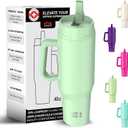 40 oz Tumbler with Handle and Foldable Straw Lid - Leakproof Insulated Stainless Steel Water Bottle - Hot & Cold Beverage Travel Mug - Reusable Iced Coffee Cup - Cupholder Friendly - Gift (Mint)