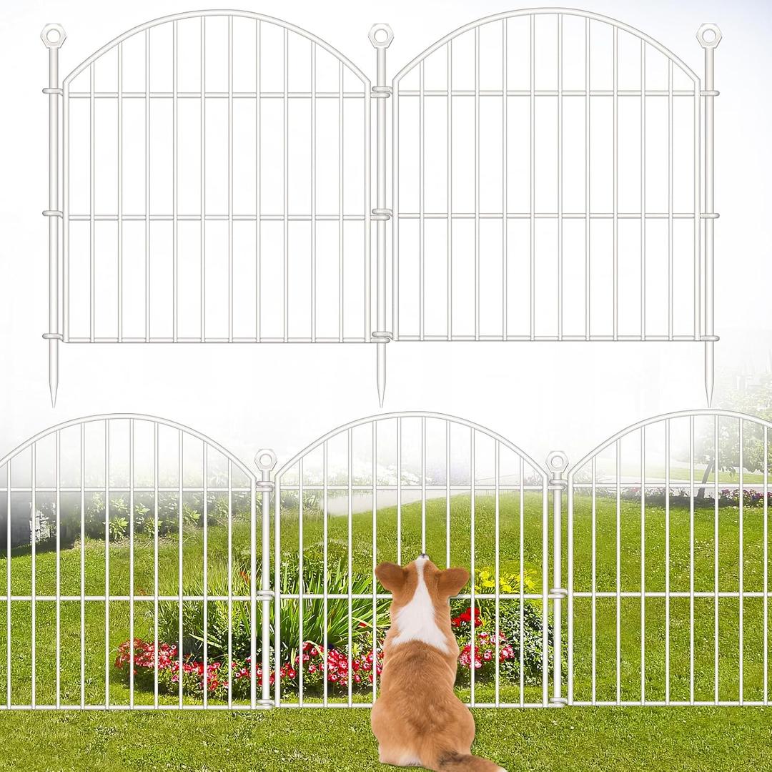 Decorative Garden Fence 24in (H) x20ft (L), 10 Pack No Dig Fence Animal Barrier for Dog, Arched Flower Bed Edging, Wire Border Panel Fencing for Yard Patio Outdoor Decor White