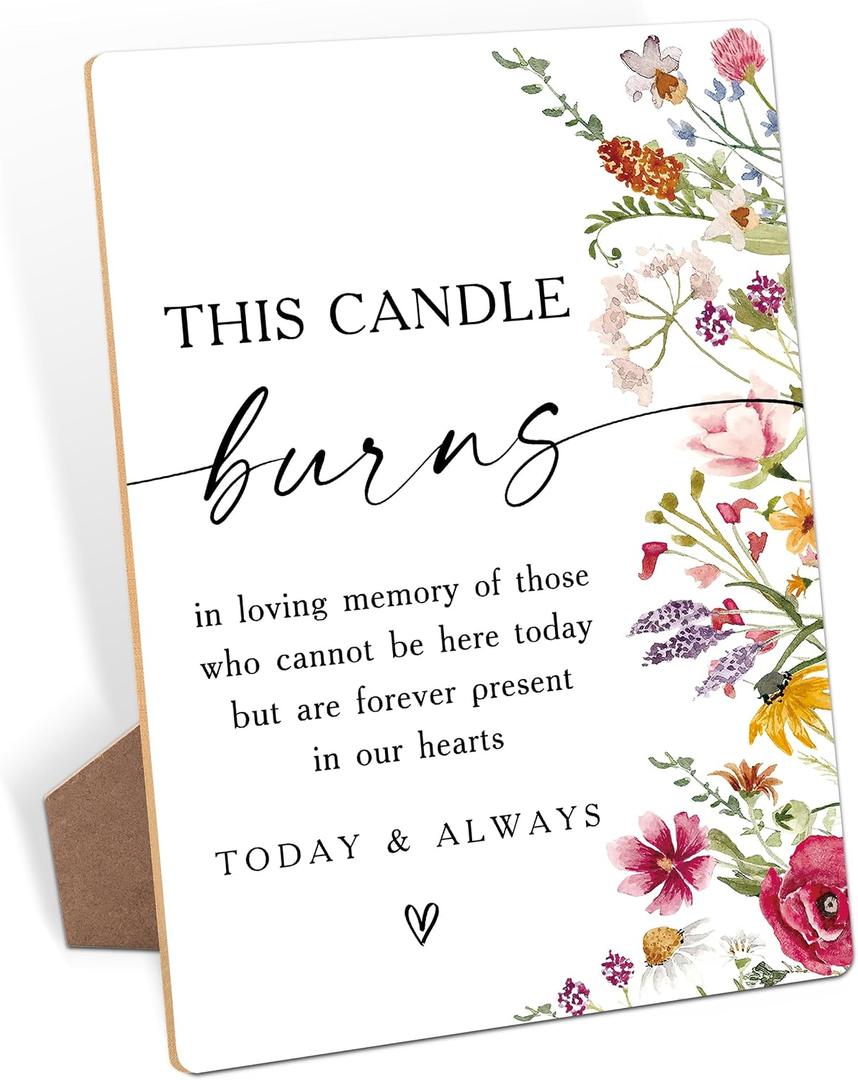 Memory Table Sign For Wedding, This Candle Burns, Floral Bridal Shower Decorations, Wooden Wedding Signage for Reception, Bridal Shower Decor, Supplies for Engagement and Anniversary Parties, 33