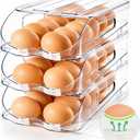 SMRCAD Egg Holder for Fridge, Automatic Steady Rolling Egg Container with Soft Bumpers & Handle for Refrigerator, Stackable Fridge Organizers and Storage with Lid ((M SIZE) 3 Tier Holder 36 Eggs)