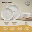 KINGSTONE Ceramic Dinnerware Set, 12-Piece Porcelain Plates and Bowls Set for 4, Matte Black or White, Hammered Texture, Microwave, Dishwasher & Oven Safe, Perfect for Home, Weddings & Gifts