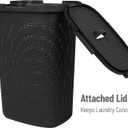 Mind Reader 60L Slim Laundry Hamper, Clothes Basket, Lid, Wicker Design, Plastic, 17.65"L x 13.75"W x 24.15"H, Black