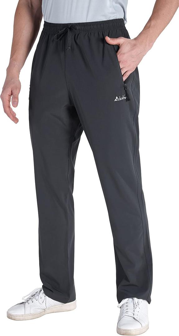 clothin Men's Lightweight Elastic Waist Pants Drawstring Athletic Sweatpants with Zipper Pockets for Hiking Casual Travel (31W x 32L, Grey)