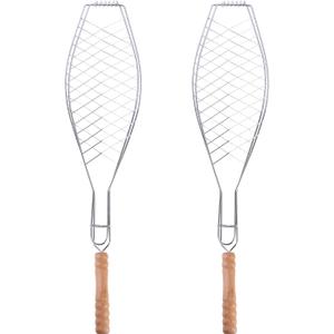 UPKOCH 2 Pcs Grill Basket, Stainless Steel, Folding Fish Grilling Rack for Grill, Grilled Barbecue Clip Net for Meat,Steak, Shrimp, Vegetables, Chops, Portable for Outdoor Camping Picnic