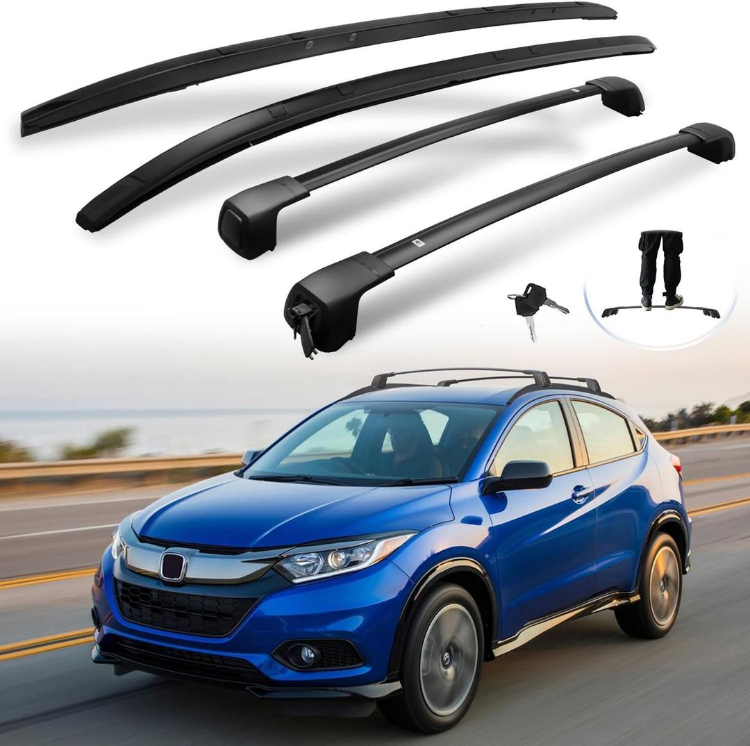 Silent Journey Roof Racks & Side Rails for Honda HR-V Vezel 2016-2022, All Black 165LBS, Set of 4, 2X Cross Bars, 2X Roof Rails