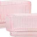 Ribbed Glass Vases, Small Vases for Flowers Set of 2, Pink Glass Vases, Vases for Centerpieces, Bud Vases, Rectangle Vases for Living Room, Bedroom, Kitchen, Dining Table, Shelf, Wedding