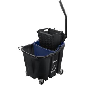 Carlisle FoodService Products Omnifit Mop Bucket with Side Press Wringer and Soiled Water Insert for Floor Cleaning, Kitchens, Restaurants, And Janitorial Use, Polypropylene (Pp), 35 Quarts, Black