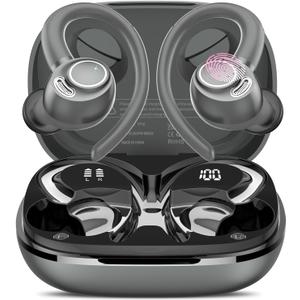 Wireless Earbuds, Bluetooth 5.4 Headphones Sport, Over Ear Buds with ENC Noise Cancelling Mic, 48H, Wireless Earphone with Earhooks, Stereo Deep Bass, IP7 Waterproof Ear Bud for Workout Running, Grey