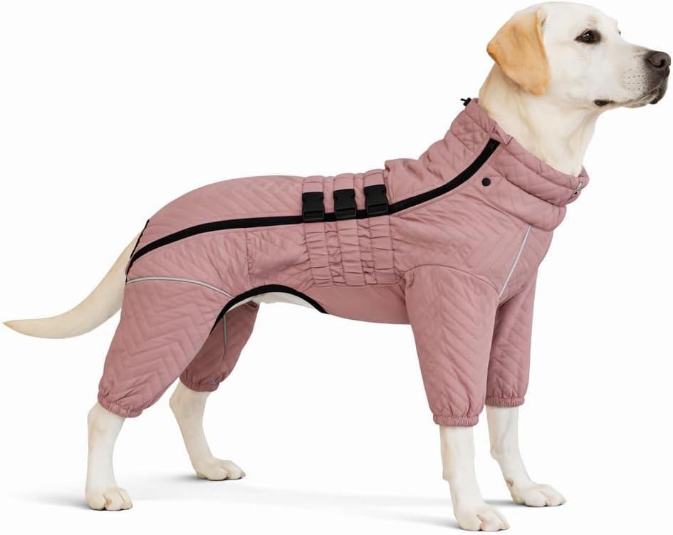 Lotus Warm Dog Coat, Double Layers, Windproof & Waterproof, Reflective, Pink, Medium (Back 12.5")