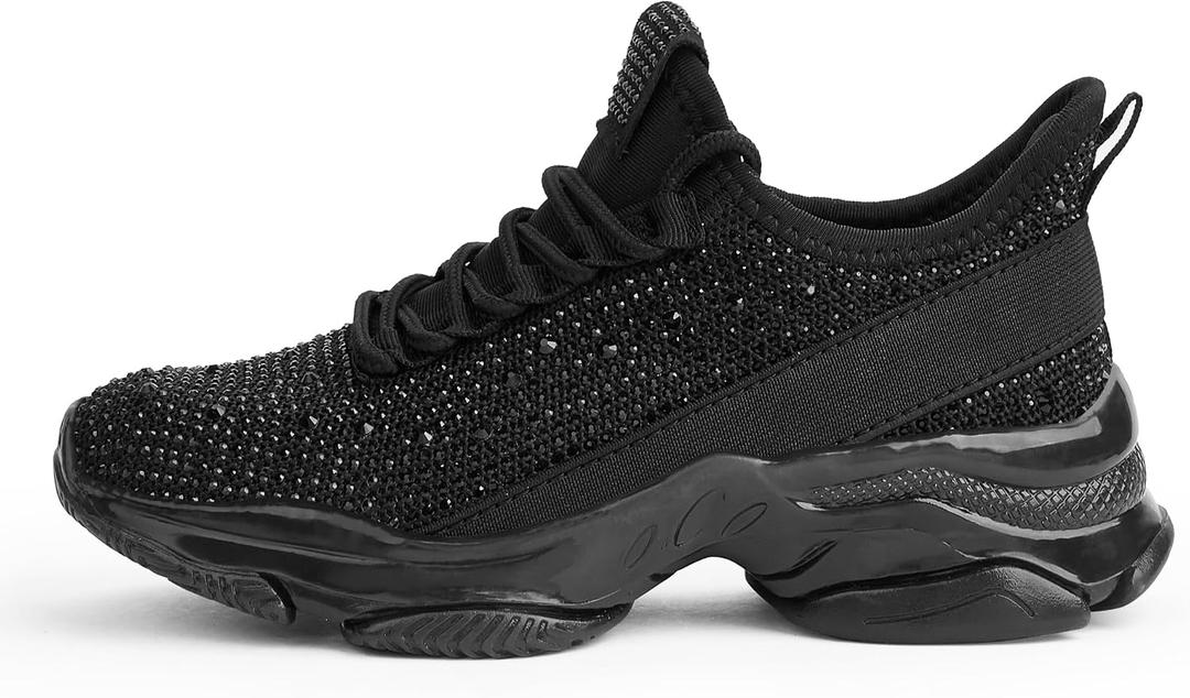 LUCKY STEP Girls Rhinestone Slip On Sneakers Kids Sparkly Lightweight Tennis School Knit Jelly Sole Glitter Walking Shoes Toddler EUR 33/ 2Little Kid