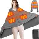 Heated Blanket Battery Operated 5V 10000mAh Battery 62" x 35" Portable Heated Shawl Wraps for Women Men Cordless Rechargeable Heated Blanket 3 Heating Settings 6 Heating Zones(Gray)