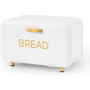 White Bread Box for Kitchen Countertop - Large Capacity Bread Storage Container Farmhouse Bread Box - Stylish Metal Bread Keeper