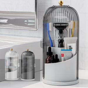 Toothbrush Holders with Sliding Lid for Bathroom Counter Organizer, Tooth Brush Toothpaste Holder for Bathroom Vanity Makeup Brushes Holder -Grey