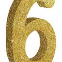 7.8 Inch Gold Glitter Number 6 Wooden Table Centerpieces Birthday Party Decorations, (1 Pack)
