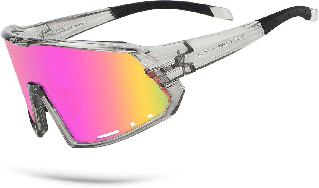 Cycling Glasses Baseball Sunglasses for Men Women UV400 Protection for Running Softball Volleyball Sports Sunglasses (Transparent&pink)
