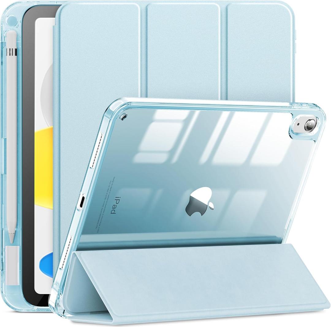 INFILAND Compatible with iPad A16 Case 11th Generation 11 Inch 2025, iPad 10th Generation Case 10.9 Inch 2022, Clear Slim Protective Cover with Apple Pencil Holder & Charging Adapter (Baby Blue)