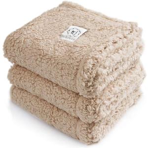 1 Pack 3 Calming Blankets Fluffy Premium Fleece Pet Blanket Soft Sherpa Throw for Dog Puppy Cat Beige Medium (30" x20'')