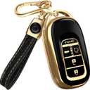 Lucrum Compatible with Honda Key Fob Cover & Leather Keychain - TPU Keyfob Case for Accord Civic CR-V HR-V Pilot Ridgeline, For 5 Button Remote (2022-2026) - Black and Gold