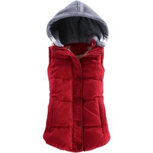 Yeokou Women's Slim Sleeveless Quilted Removable Hooded Winter Puffer Vest Coat (Medium, Red)