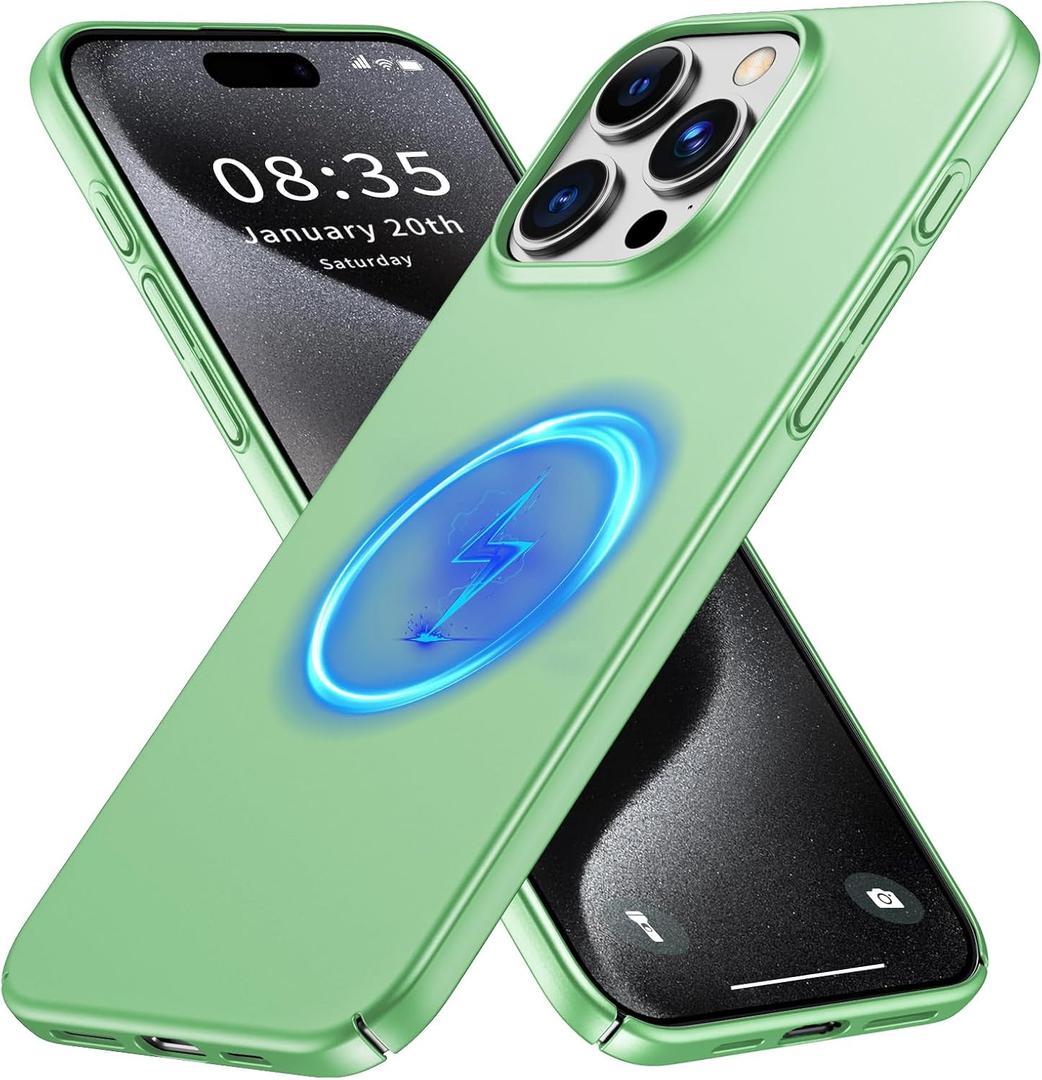 GRECAZO Magnetic Ultra Thin Bumper Case for iPhone 15 Pro Max, Light Green