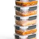 YORY 5 cup Plastic Food Storage Containers with Lids Nestable Freezer Dishwasher Safe Rectangle Meal Prep Container Set,5-Pack