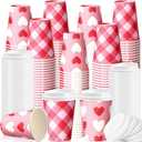 160 Pcs 12 oz Valentine's Day Disposable Coffee Cups with Lids Bulk Valentines Love Heart Paper Cup for Hot Chocolate Cocoa Tea for Galentines Anniversary Party Supplies (Pink Heart)