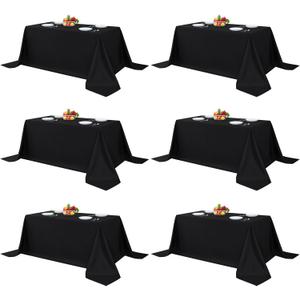 Fitable Black Tableclothes for Rectangle Tables, 6 Pack - 90 x 132 Inch - Reusable and Elegant Tablecloths, Polyester Fabric Table Covers for Wedding, Party, Banquet, Formal Events