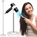 Hands Free Hair Dryer Stand, Adjustable Height Hair Dryer Holder with Base, 180-Degree Rotating Blow Dryer Stand for Bathroom, Makeup Room, Vanity, Salon, White