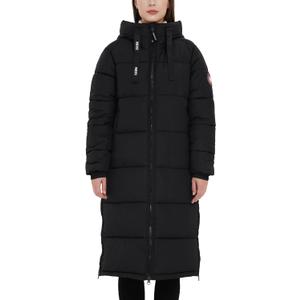 PUREMSX Womens Long Puffer Coat, Warm Thick Insulated Quilted Outdoor Windproof Hooded Jacket XS-XXL (Large, Black)