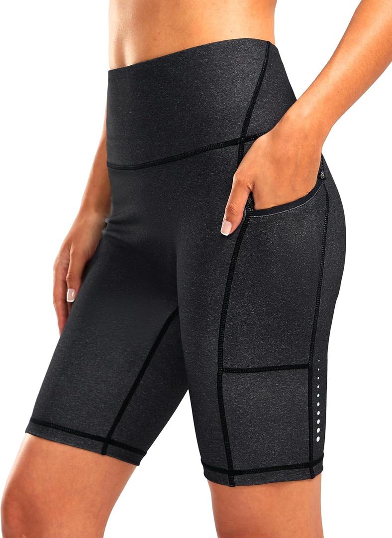 Women's High Waisted Biker Shorts 8" Running Workout Tummy Control Bike Spandex Shorts for Women Zipper Pockets (Large, Charcoal)